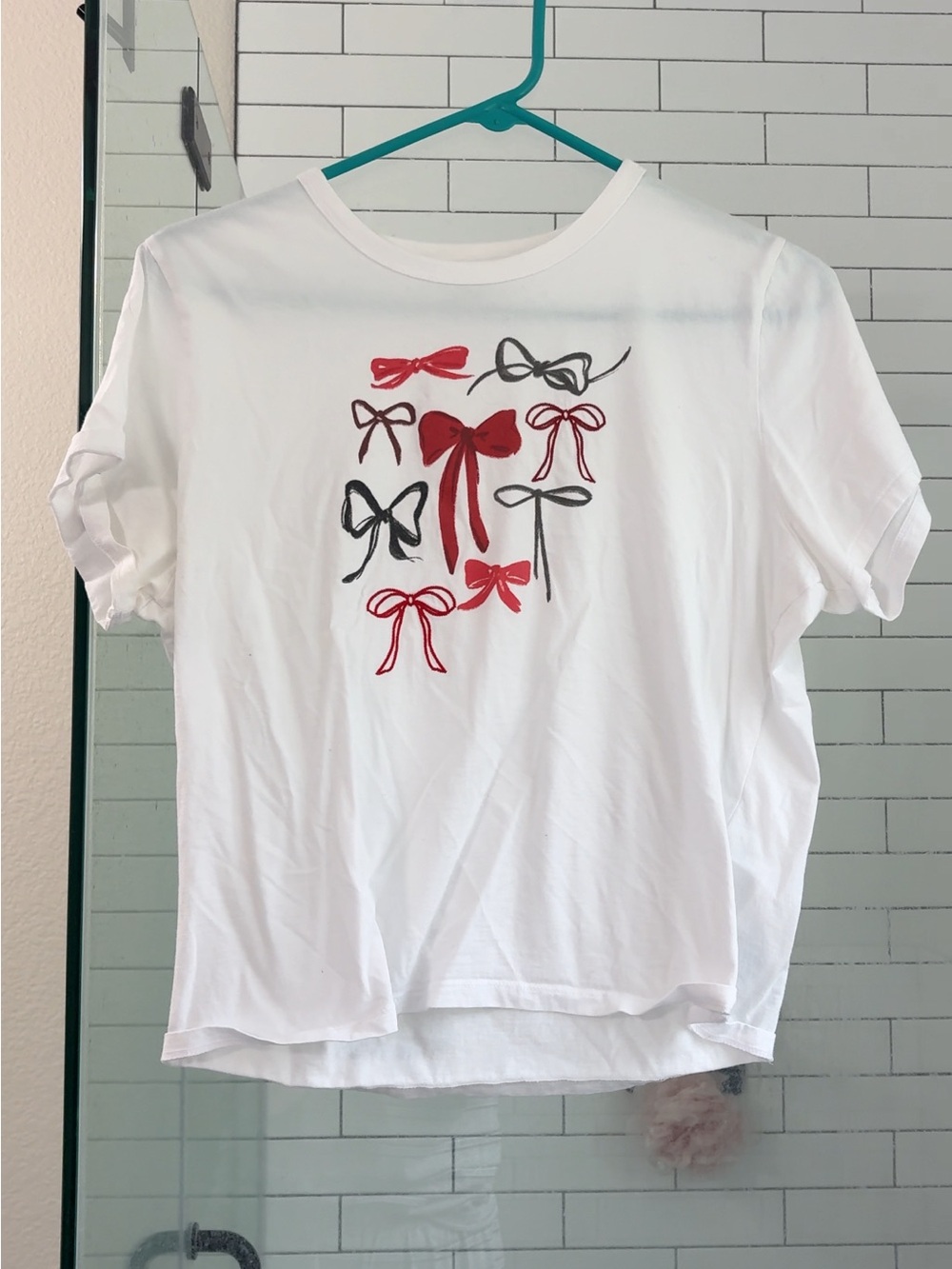 Abercrombie & Fitch White Tee with Red and Black Bow Graphics
